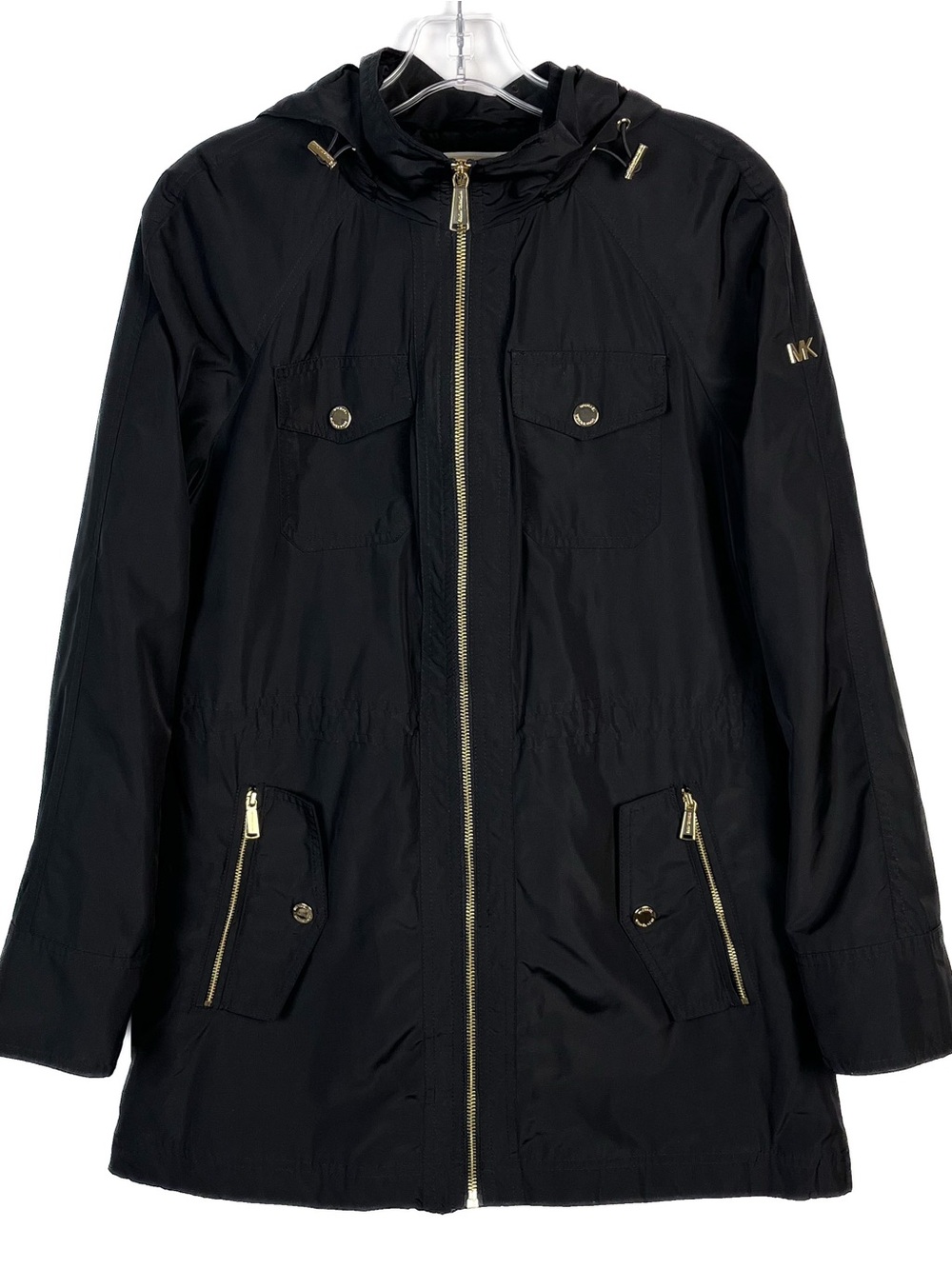 Michael Kors Womens Utility Jacket Size Small Black Hooded Windbreaker EUC